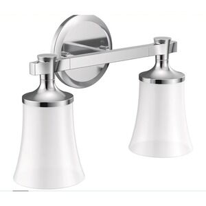 Moen FLARA 2-Light Bathroom Vanity Light Fixture Chrome Frosted Glass YB0362